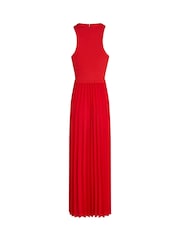 Tommy Hilfiger Red Rib Pleated Sleeveless Midi Flare Dress - Image 4 of 4