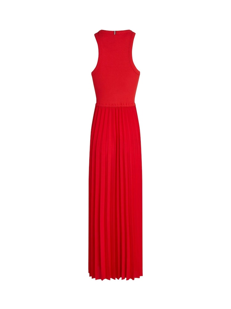 Tommy Hilfiger Red Rib Pleated Sleeveless Midi Flare Dress - Image 4 of 4