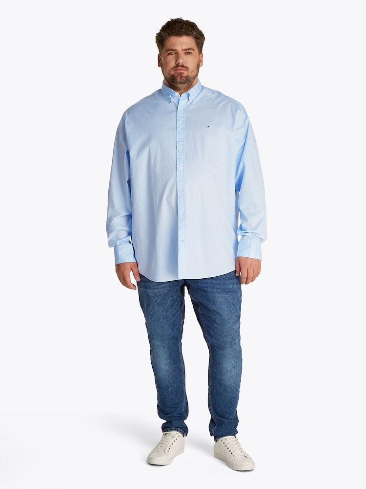 Tommy Hilfiger Blue Regular Fit Plus Flex Poplin 100% Cotton Shirt - Image 3 of 6