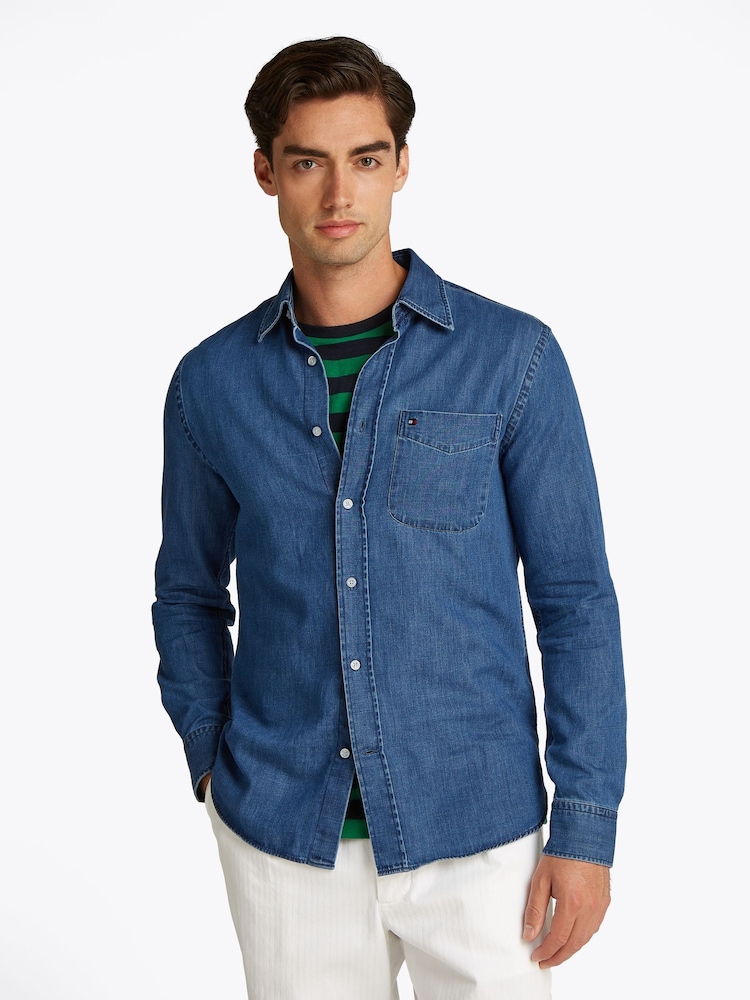 Tommy Hilfiger Blue Regular Fit Lightweight Denim 100% Cotton Shirt - Image 1 of 7