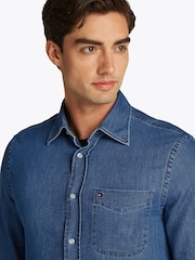 Tommy Hilfiger Blue Regular Fit Lightweight Denim 100% Cotton Shirt - Image 4 of 7