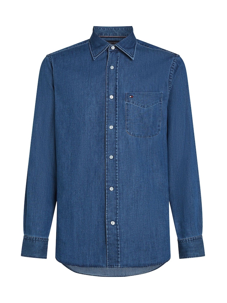 Tommy Hilfiger Blue Light Regular Fit Denim 100% Cotton Shirt - Image 5 of 7