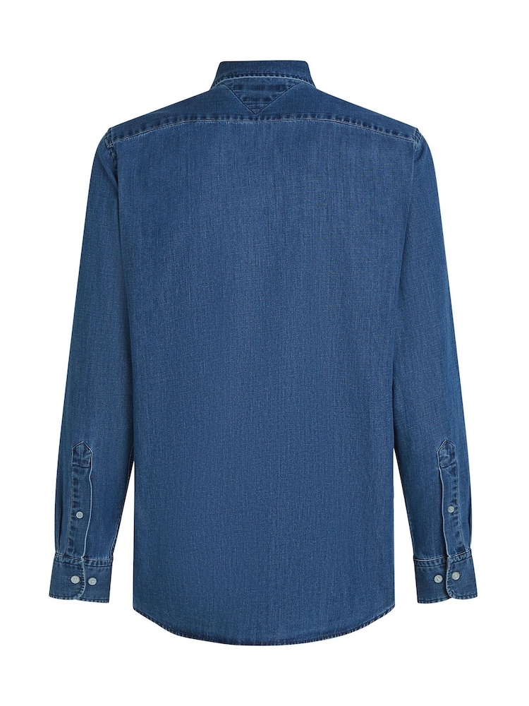 Tommy Hilfiger Blue Light Regular Fit Denim 100% Cotton Shirt - Image 6 of 7