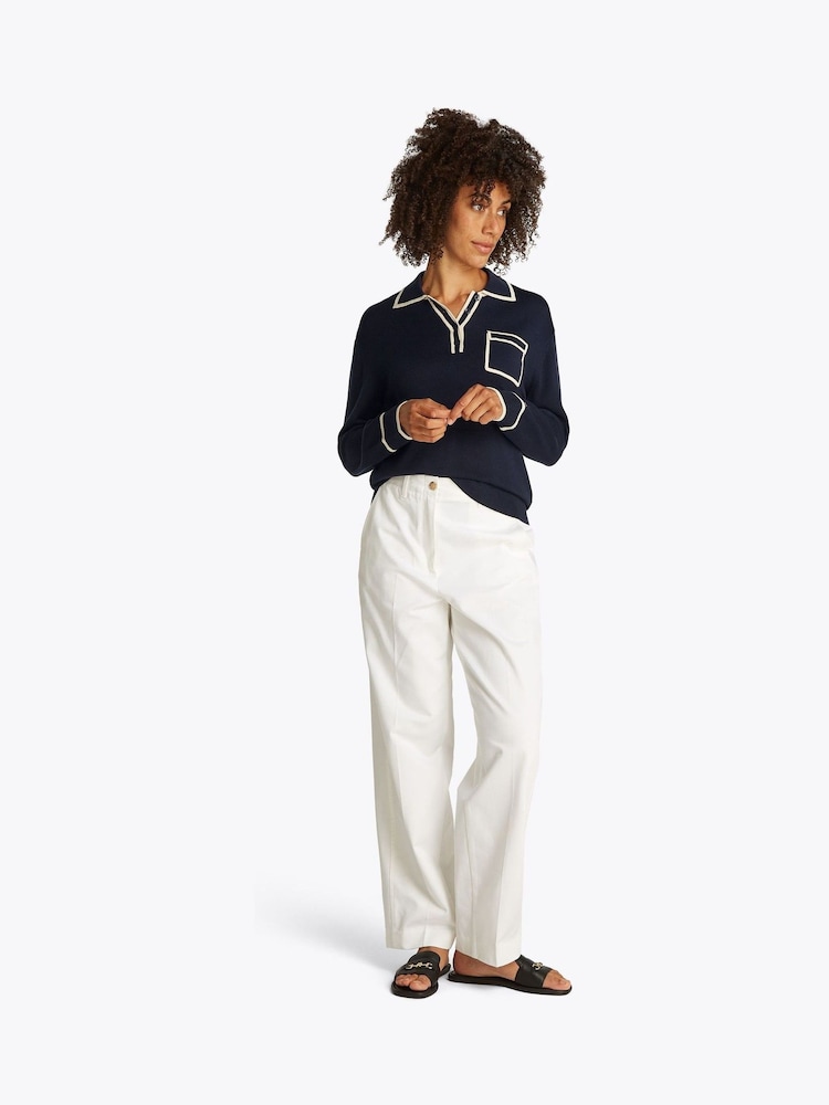 Tommy Hilfiger Blue Lyocell Silk Polo Long Sleeve Jumper - Image 3 of 8