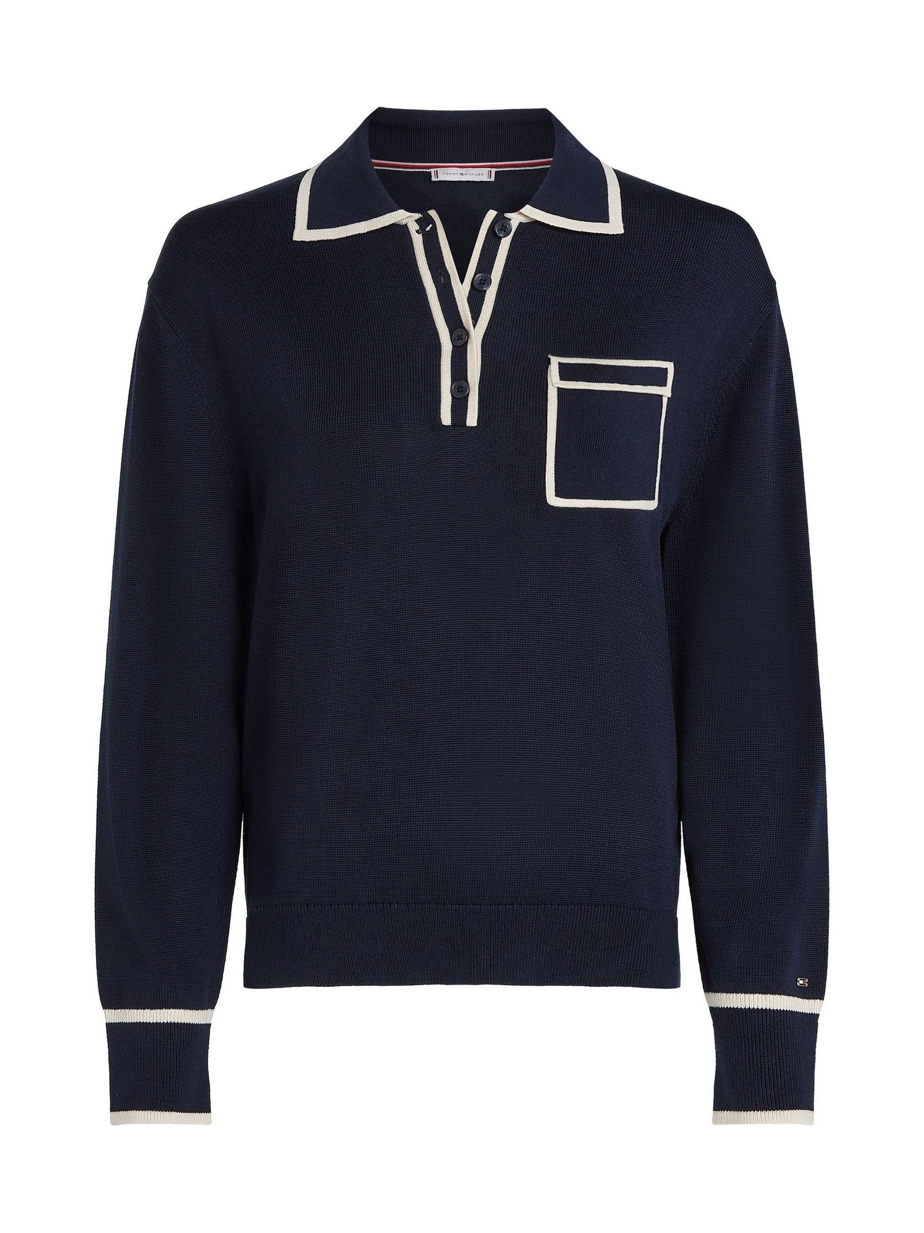 Buy Tommy Hilfiger Blue Lyocell Silk Polo Long Sleeve Jumper from