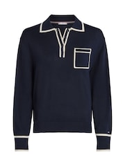 Tommy Hilfiger Blue Lyocell Silk Polo Long Sleeve Jumper - Image 6 of 8