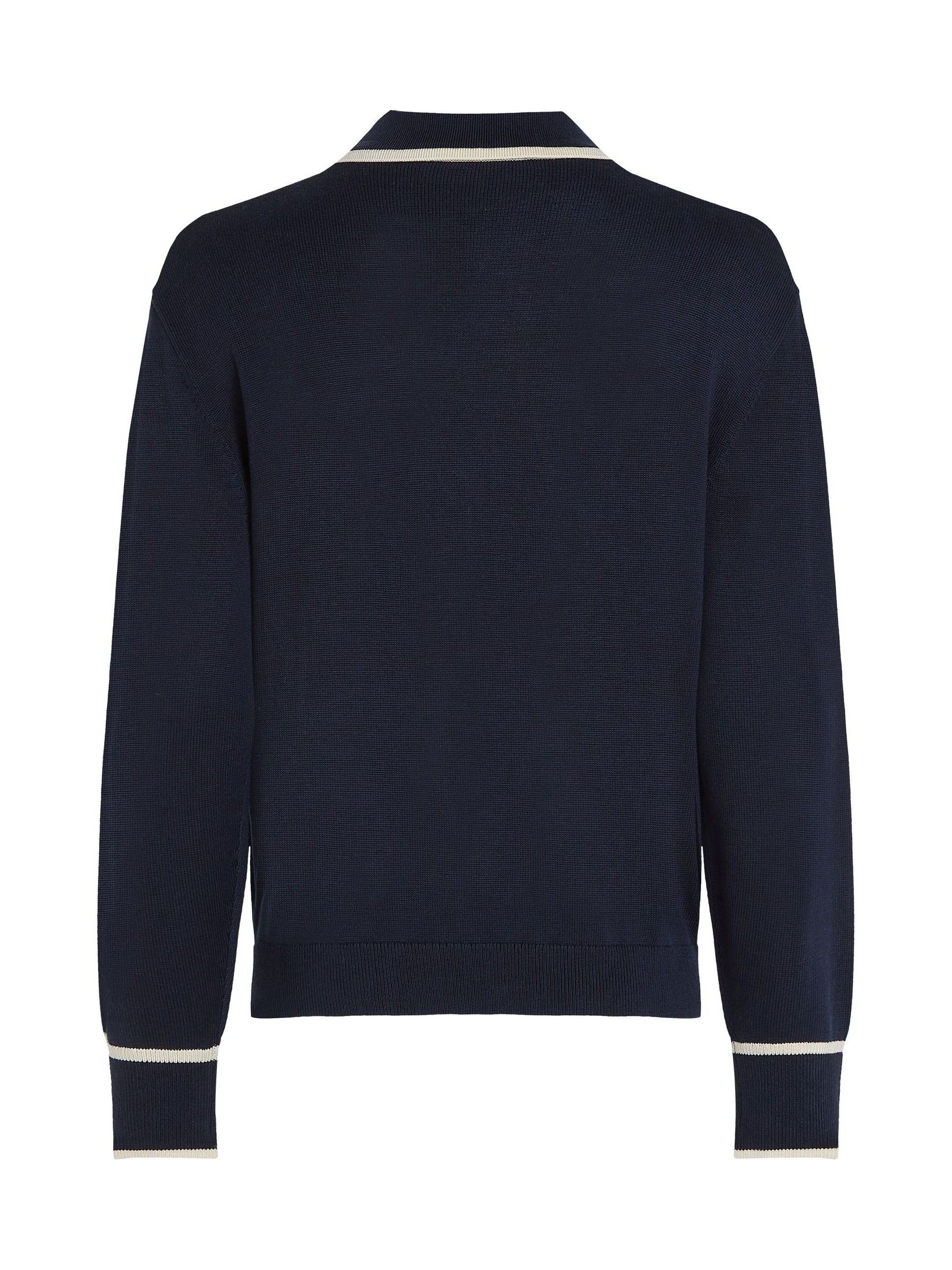 Buy Tommy Hilfiger Blue Lyocell Silk Polo Long Sleeve Jumper from