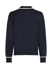 Tommy Hilfiger Blue Lyocell Silk Polo Long Sleeve Jumper - Image 7 of 8