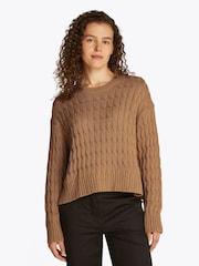 Tommy Hilfiger Natural Soft 100% Cotton Cable Crew Neck Jumper - Image 1 of 6
