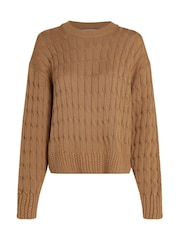 Tommy Hilfiger Natural Soft 100% Cotton Cable Crew Neck Jumper - Image 5 of 6