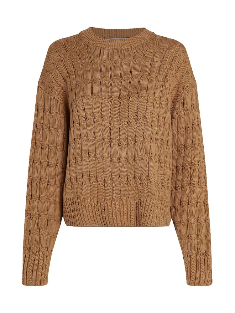 Tommy Hilfiger Natural Soft 100% Cotton Cable Crew Neck Jumper - Image 5 of 6