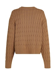 Tommy Hilfiger Natural Soft 100% Cotton Cable Crew Neck Jumper - Image 6 of 6