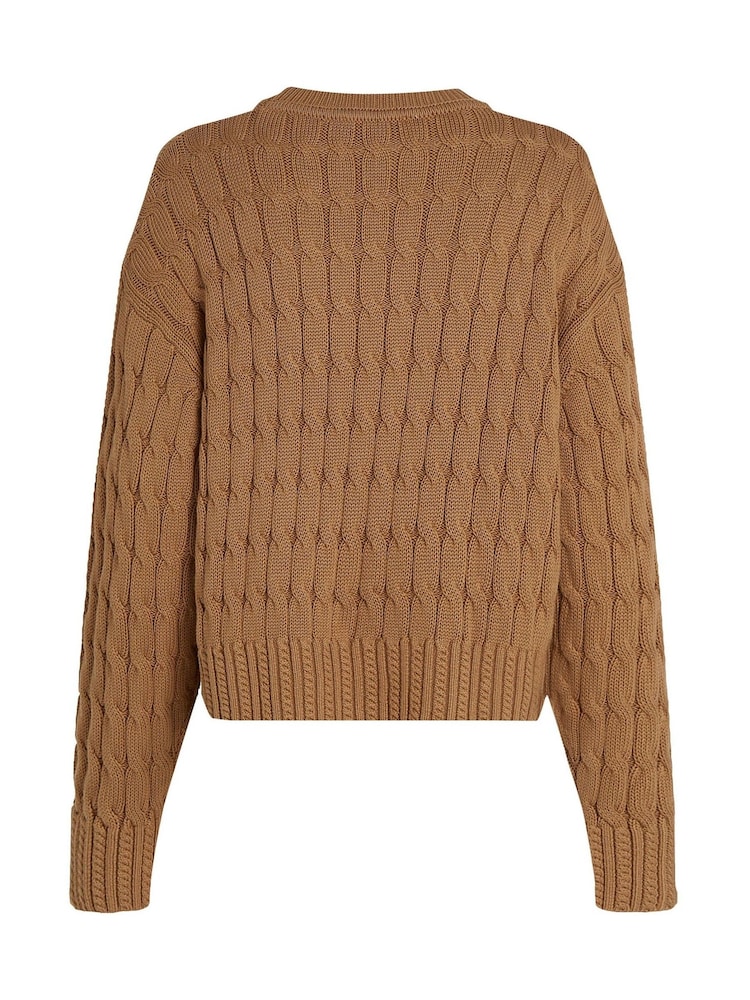 Tommy Hilfiger Natural Soft 100% Cotton Cable Crew Neck Jumper - Image 6 of 6