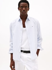 Tommy Hilfiger White Regular Fit Flex Poplin Stripe 100% Cotton Shirt - Image 1 of 6