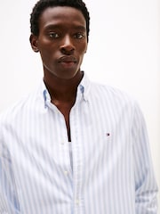 Tommy Hilfiger White Regular Fit Flex Poplin Stripe 100% Cotton Shirt - Image 4 of 6