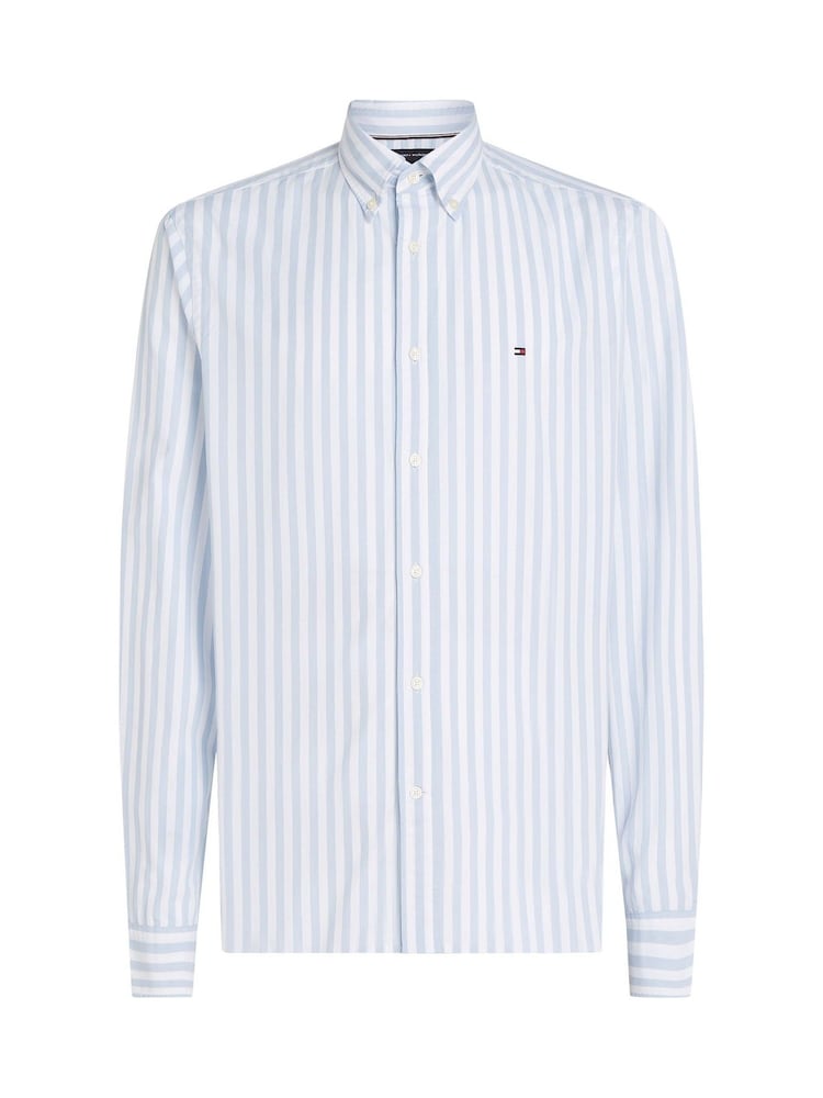 Tommy Hilfiger White Regular Fit Flex Poplin Stripe 100% Cotton Shirt - Image 6 of 6