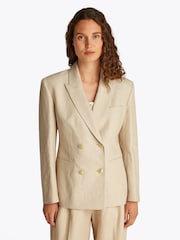 Tommy Hilfiger Cream Slim Linen Mix Double Breasted Blazer - Image 1 of 6