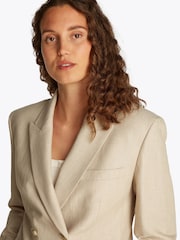Tommy Hilfiger Cream Slim Linen Mix Double Breasted Blazer - Image 4 of 6