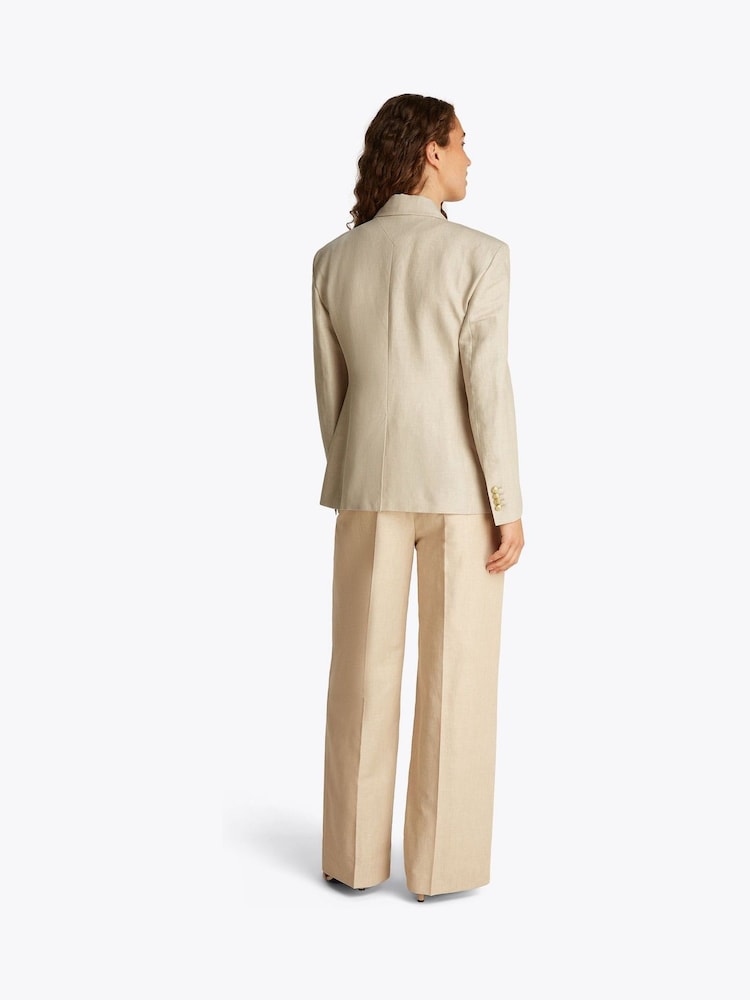 Tommy Hilfiger Cream Slim Linen Mix Double Breasted Blazer - Image 4 of 7