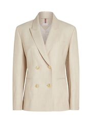Tommy Hilfiger Cream Slim Linen Mix Double Breasted Blazer - Image 5 of 6