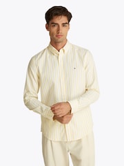 Tommy Hilfiger Cream Regular Fit Flex Poplin Stripe 100% Cotton Shirt - Image 1 of 6