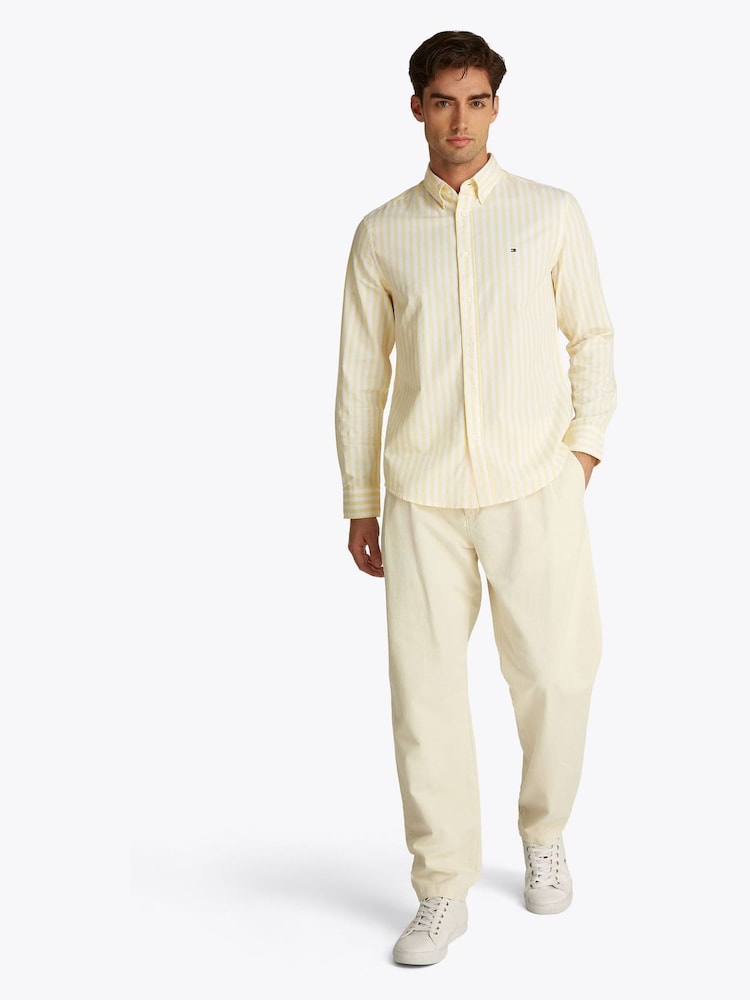 Tommy Hilfiger Cream Regular Fit Flex Poplin Stripe 100% Cotton Shirt - Image 2 of 6