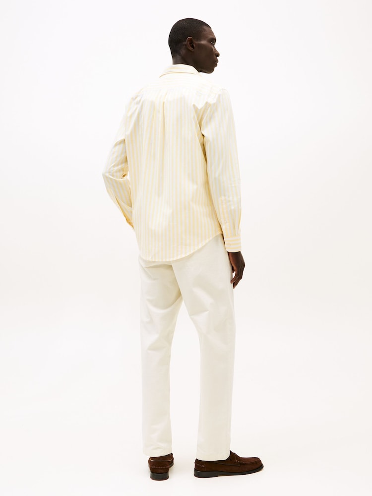 Tommy Hilfiger Cream Regular Fit Flex Poplin Stripe 100% Cotton Shirt - Image 3 of 6
