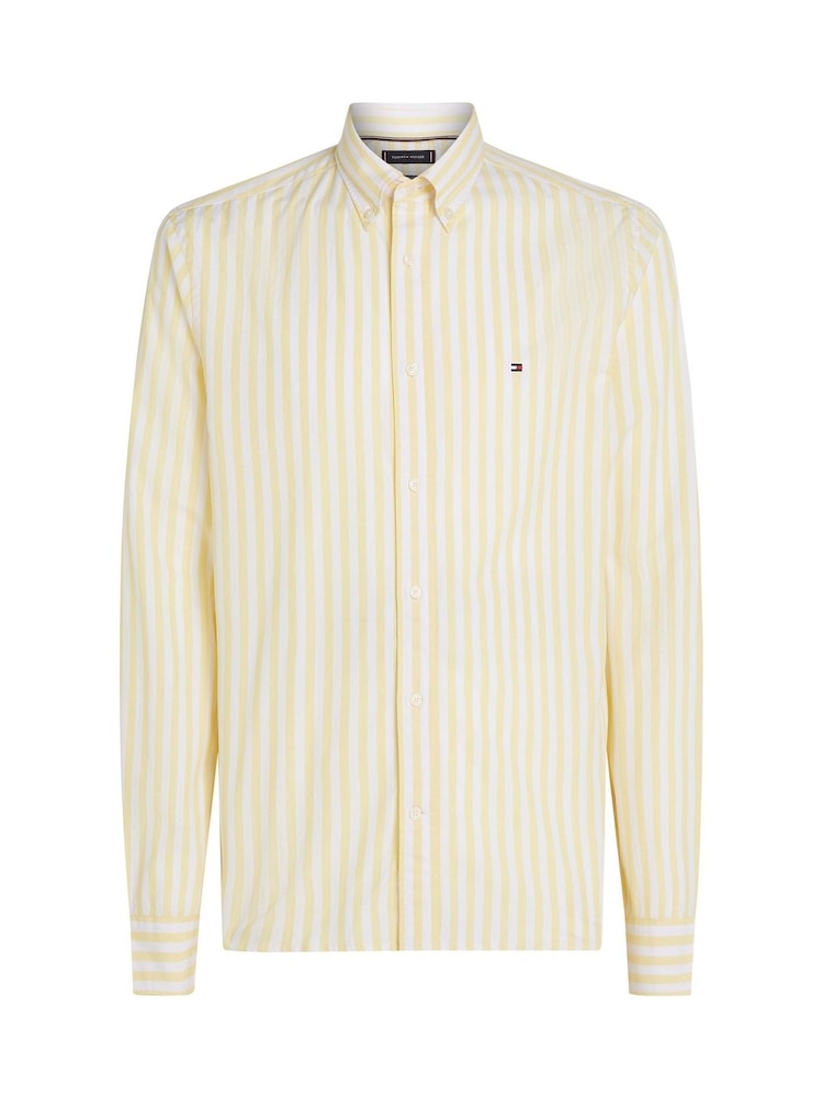 Tommy Hilfiger Cream Regular Fit Flex Poplin Stripe 100% Cotton Shirt - Image 5 of 6