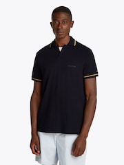 Tommy Hilfiger Blue Open Collar Tipped Short Sleeve 100% Cotton Polo Shirt - Image 1 of 6