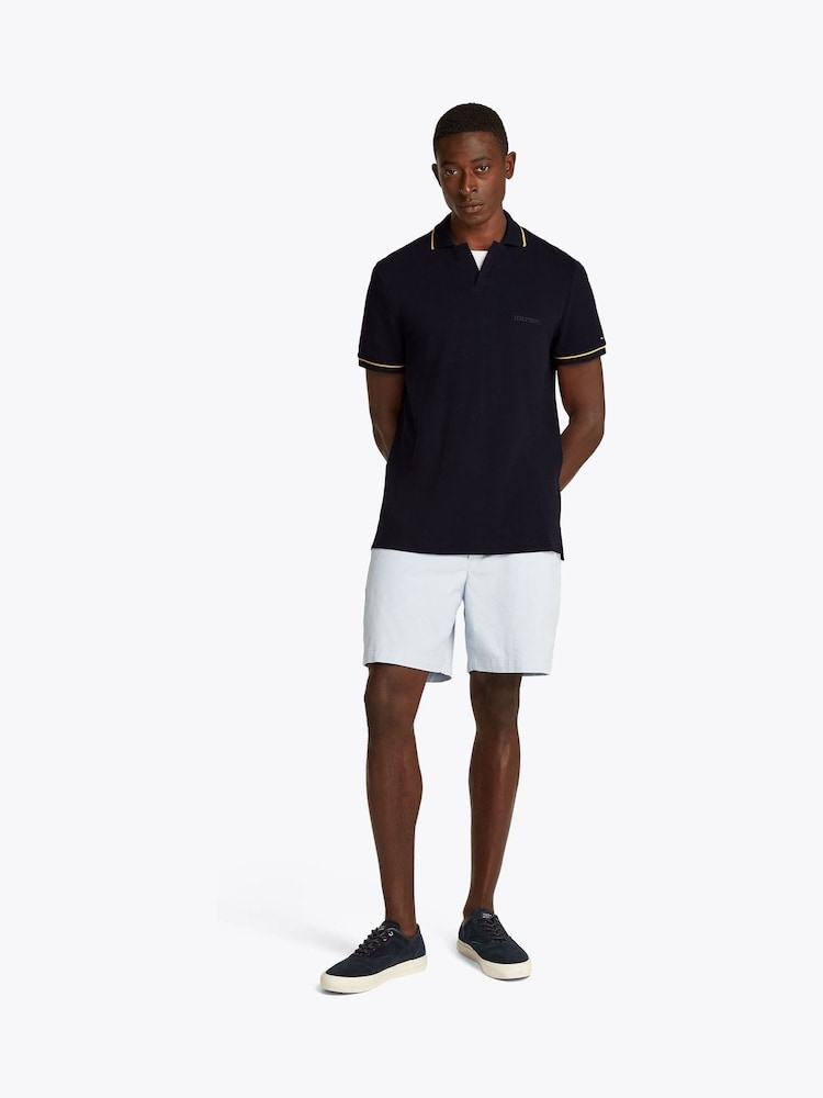 Tommy Hilfiger Blue Open Collar Tipped Short Sleeve 100% Cotton Polo Shirt - Image 2 of 6