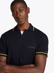 Tommy Hilfiger Blue Open Collar Tipped Short Sleeve 100% Cotton Polo Shirt - Image 4 of 6