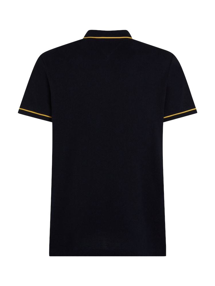 Tommy Hilfiger Blue Open Collar Tipped Short Sleeve 100% Cotton Polo Shirt - Image 6 of 6