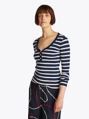 Tommy Hilfiger Blue Slim Long Sleeve Henley Top - Image 1 of 6