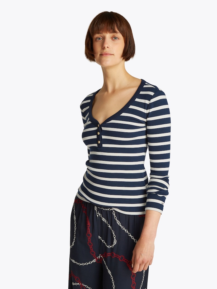 Tommy Hilfiger Blue Slim Long Sleeve Henley Top - Image 1 of 6