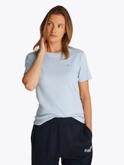 Синий - Tommy Hilfiger Slim Crew Neck Short Sleeve 100% Cotton T-Shirt - Image 1 of 6