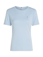 Синий - Tommy Hilfiger Slim Crew Neck Short Sleeve 100% Cotton T-Shirt - Image 5 of 6
