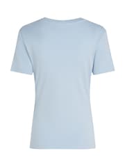 Синий - Tommy Hilfiger Slim Crew Neck Short Sleeve 100% Cotton T-Shirt - Image 6 of 6