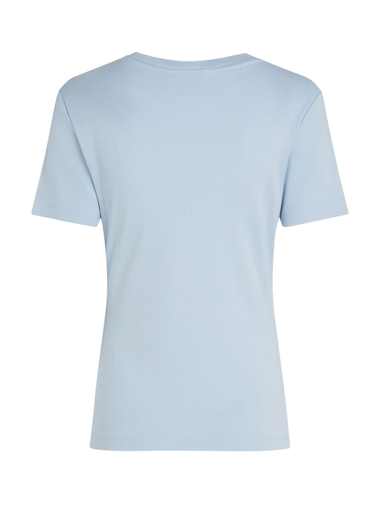 Синий - Tommy Hilfiger Slim Crew Neck Short Sleeve 100% Cotton T-Shirt - Image 6 of 6