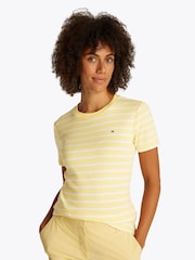 Желтый - Tommy Hilfiger Slim Crew Neck Short Sleeve 100% Cotton T-Shirt - Image 1 of 6