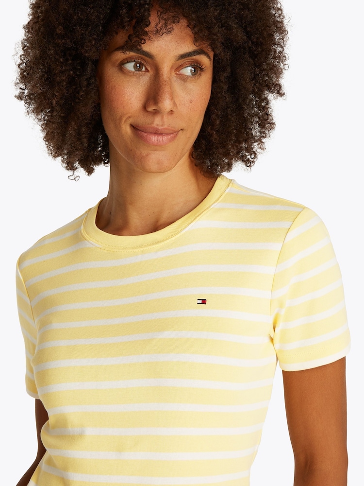 Tommy Hilfiger Yellow Slim Crew Neck Short Sleeve 100% Cotton T-Shirt - Image 4 of 6