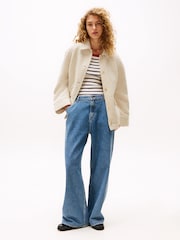 Tommy Hilfiger Cream Sofia Richie Grainge Sherpa Overshirt Jacket - Image 2 of 4