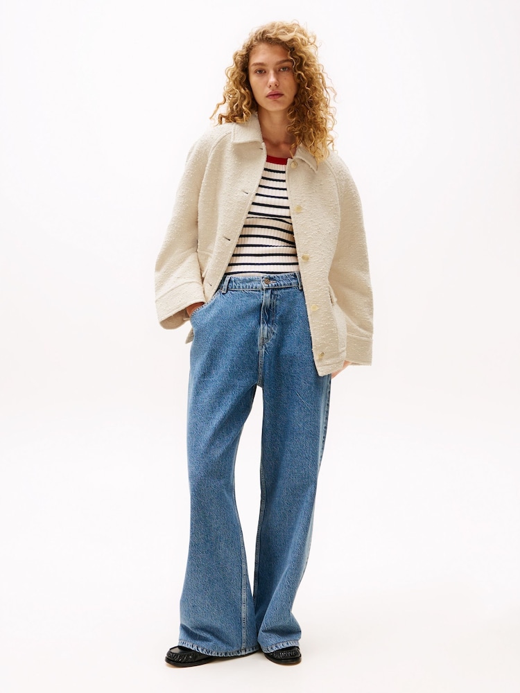 Tommy Hilfiger Cream Sofia Richie Grainge Sherpa Overshirt Jacket - Image 2 of 4