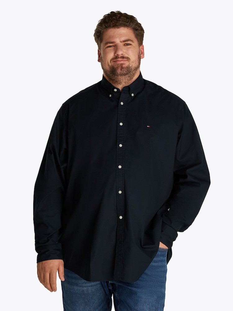 Tommy Hilfiger Dark Blue Regular Fit Plus Flex Poplin 100% Cotton Shirt - Image 1 of 6