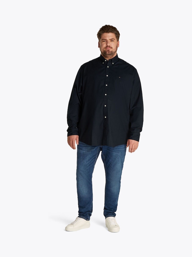 Tommy Hilfiger Dark Blue Regular Fit Plus Flex Poplin 100% Cotton Shirt - Image 2 of 6