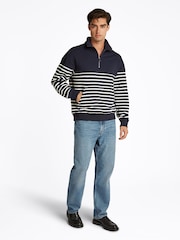 Tommy Hilfiger White Stripe Quarter Zip Sweatshirt - Image 3 of 8