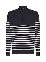 Tommy Hilfiger White Stripe Quarter Zip Sweatshirt - Image 6 of 8