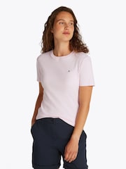 Розовый - Tommy Hilfiger Slim Crew Neck Short Sleeve 100% Cotton T-Shirt - Image 1 of 6