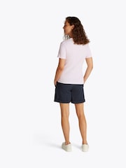 Розовый - Tommy Hilfiger Slim Crew Neck Short Sleeve 100% Cotton T-Shirt - Image 3 of 6