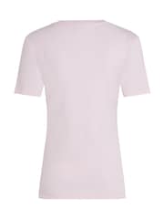 Розовый - Tommy Hilfiger Slim Crew Neck Short Sleeve 100% Cotton T-Shirt - Image 6 of 6