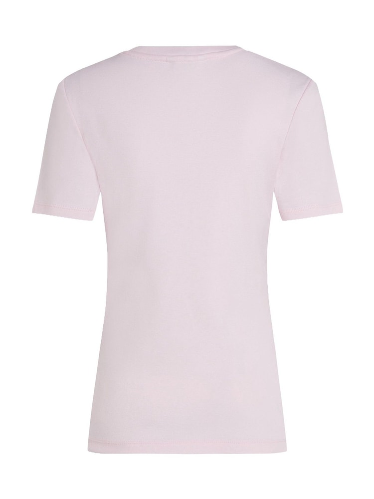 Розовый - Tommy Hilfiger Slim Crew Neck Short Sleeve 100% Cotton T-Shirt - Image 6 of 6